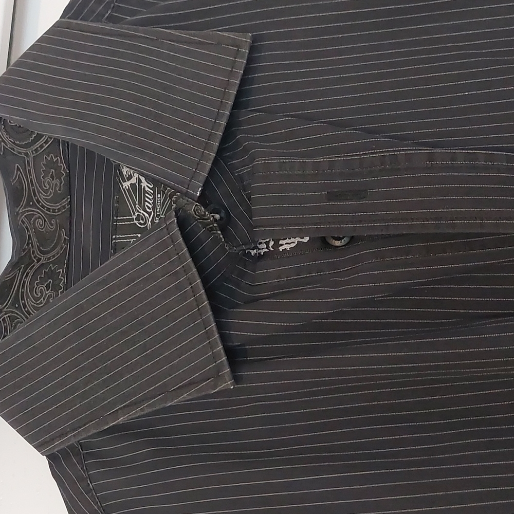 Mens English Laundry dress shirt in black with white pinstripe, size XL - Picture 2 of 9